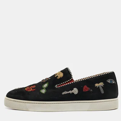 Pre-owned Christian Louboutin Black Suede Pik N Luck Slip On Sneakers Size 40.5