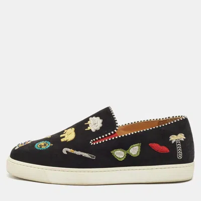 Pre-owned Christian Louboutin Black Suede Pik N Luck Sneakers Size 38