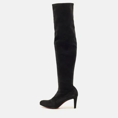 Pre-owned Christian Louboutin Black Suede Riding Over The Knee Length Boots Size 40.5