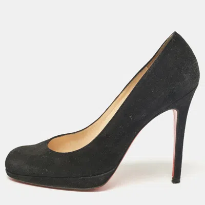 Pre-owned Christian Louboutin Black Suede Round Toe Pumps Size 37