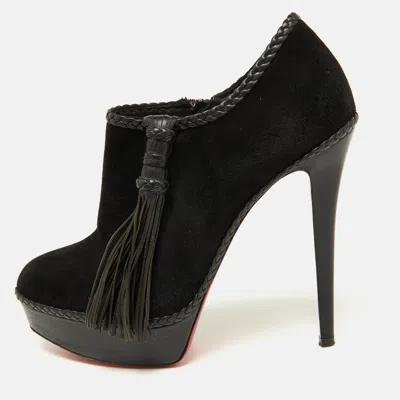 Pre-owned Christian Louboutin Black Suede Sultane Ankle Booties Size 40.5