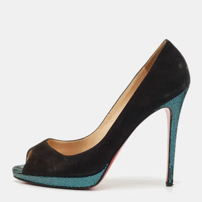 Pre-owned Christian Louboutin Black Suede Yolanda Peep Toe Pumps Size 40