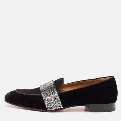Pre-owned Christian Louboutin Black Velvet And Suede Crystal Embellished Loafers Size 43