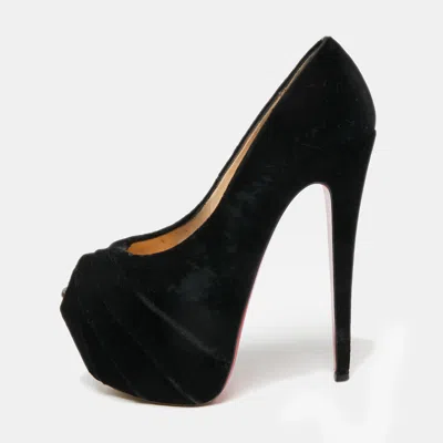 Pre-owned Christian Louboutin Black Velvet Drapesse Peep-toe Platform Pumps Size 36