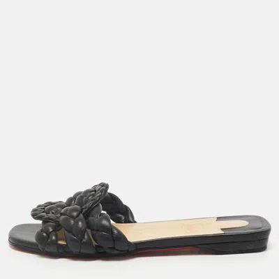 Pre-owned Christian Louboutin Black Woven Leather Marmella Flat Slides Size 36