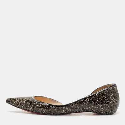 Pre-owned Christian Louboutin Black/beige Lasercut Patent Leather And Suede D'orsay Ballet Flats Size 38