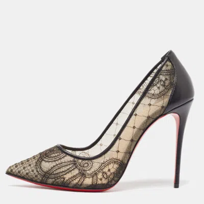 Pre-owned Christian Louboutin Black/beige Mesh And Lace Follies Pumps Size 38.5