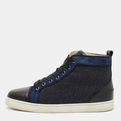 Pre-owned Christian Louboutin Black/blue Leather And Suede Louis High Top Sneakers Size 42.5