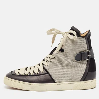 Pre-owned Christian Louboutin Black/cream Canvas And Leather Alfie High Top Sneakers Size 45