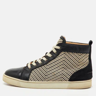 Pre-owned Christian Louboutin Black/cream Leather And Woven Fabric Rantus Orlato High Top Sneakers Size 43.5