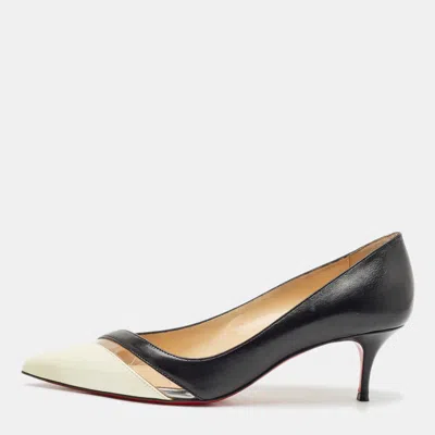 Pre-owned Christian Louboutin Black/cream Patent Leather And Pvc 17th Floor Pumps Size 41