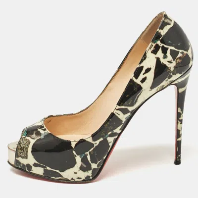 Pre-owned Christian Louboutin Black/cream Printed Patent Leather New Very Prive Pumps Size 35