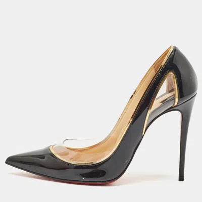 Pre-owned Christian Louboutin Black/gold Patent Leather And Pvc Cosmo Pumps Size 37