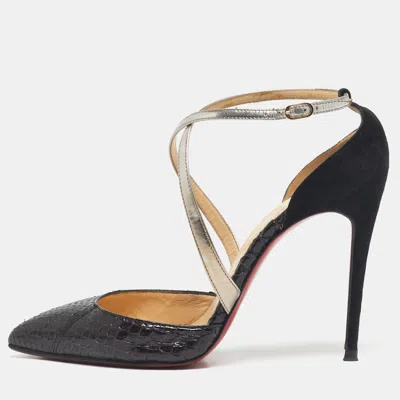 Pre-owned Christian Louboutin Black/gold Python And Suede Maltaise Pointed Toe Sandals Size 37.5