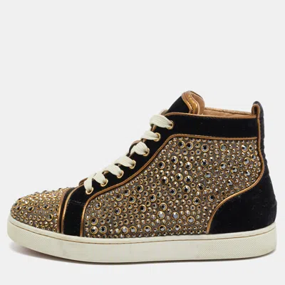 Pre-owned Christian Louboutin Black/gold Velvet Studded Louis Sneakers Size 40