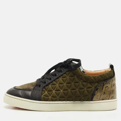 Pre-owned Christian Louboutin Black/green Leather And Suede Rantulow Orlato Sneakers 40.5