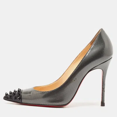 Pre-owned Christian Louboutin Black/grey Leather Geo Pumps Size 35