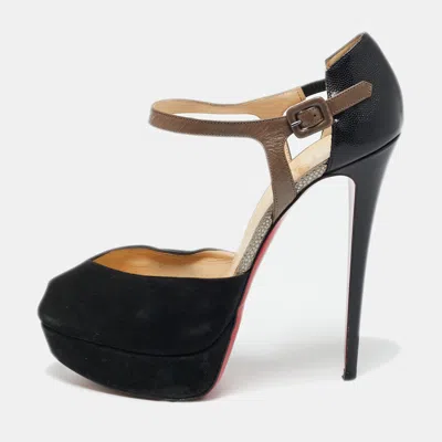 Pre-owned Christian Louboutin Black/grey Leather Peep Toe Platform Pumps Size 41