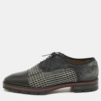 Pre-owned Christian Louboutin Black/grey Suede And Leather Hubertus Lace Up Oxford Size 43 In Gray