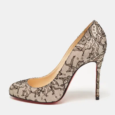 Pre-owned Christian Louboutin Black/pink Lace And Satin Fifi Pumps Size 37