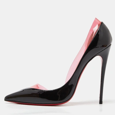 Pre-owned Christian Louboutin Black/pink Patent Leather And Pvc Miss Rigidaine Pumps Size 38
