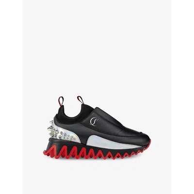 Christian Louboutin Black/silver Kids' Mini Sharkyloub Leather Low-top Trainers Eur 26 / 8.5 Uk