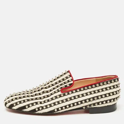 Pre-owned Christian Louboutin Black/white Calf Hair Rollerboy Spiked Loafers Size 42