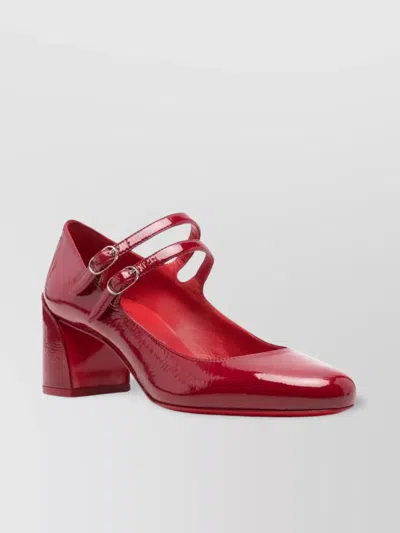 Christian Louboutin Block Heel Double Strap Ballerina Shoes In Red