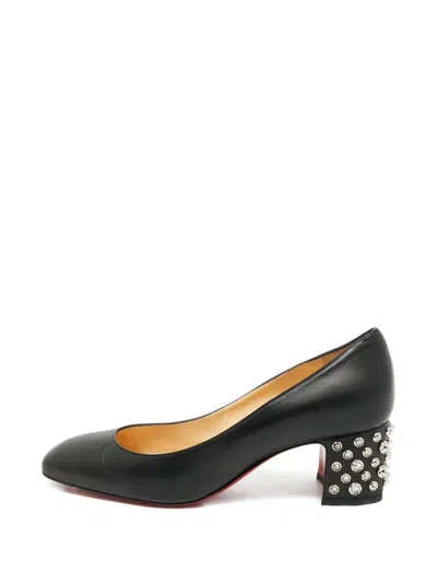 Pre-owned Christian Louboutin Block Heel Spiked Pumps In Black