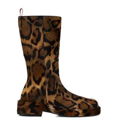 Christian Louboutin Bloon Kangaroo Pony Hair Mid-calf Boots In Brown