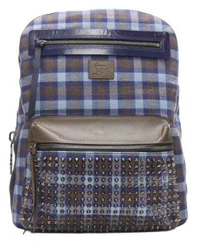 Pre-owned Christian Louboutin Blue Cotton Checked Stud Backpack (authentic Pre-loved)