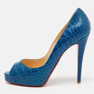 Pre-owned Christian Louboutin Blue Crocodile Leather Very Prive Peep Toe Pumps Size 39.5
