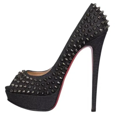 Pre-owned Christian Louboutin Blue Denim Lady Peep Spikes Heels - Size 39.5