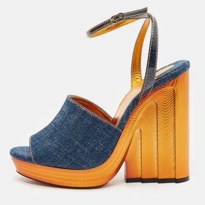 Pre-owned Christian Louboutin Blue Denim Mira Colunata Platform Sandals Size 40