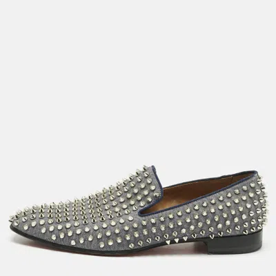 Pre-owned Christian Louboutin Blue Denim Rollerball Spikes Loafers Size 41.5