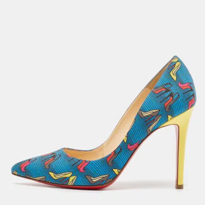 Pre-owned Christian Louboutin Blue Fabric Afri Loubi Pigalle Pumps Size 36