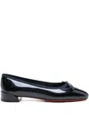 Christian Louboutin Almond Toe Bow Detail Patent Leather Ballerina Shoes In Blue