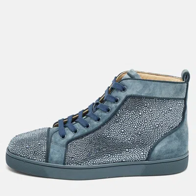 Pre-owned Christian Louboutin Blue Glitter And Suede Rantus Orlato High Top Sneakers Size 41