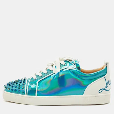 Pre-owned Christian Louboutin Blue Iridescent Leather Fun Louis Junior Sneakers Size 44.5