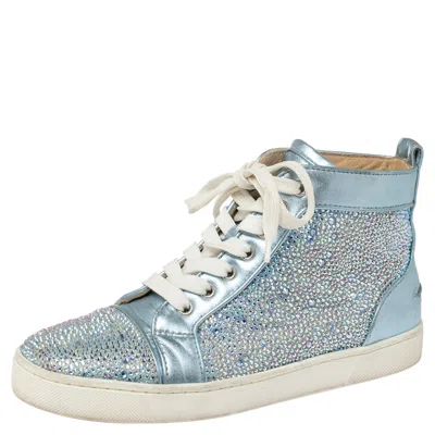 Pre-owned Christian Louboutin Blue Leather Embellished High Top Sneakers Size 38