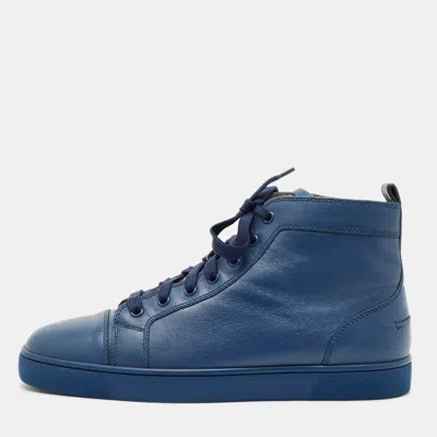 Pre-owned Christian Louboutin Blue Leather Louis High Top Sneakers Size 41.5