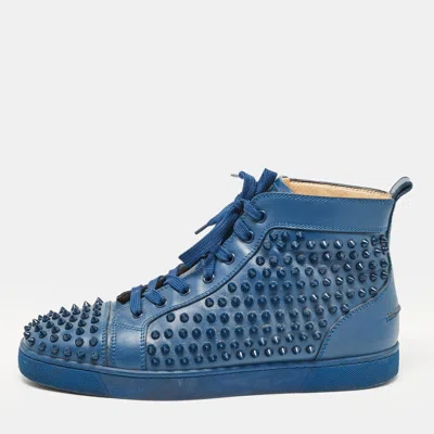Pre-owned Christian Louboutin Blue Leather Louis Spikes High Top Sneakers Size 43