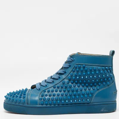 Pre-owned Christian Louboutin Blue Leather Louis Spikes Sneakers Size 41