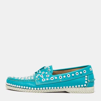 Pre-owned Christian Louboutin Blue Leather Spiked Yacht Loafers Size 43