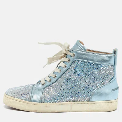 Pre-owned Christian Louboutin Blue Leather Strass Louis High Top Sneakers Size 38
