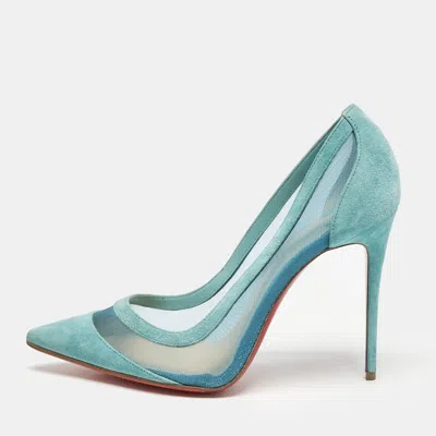 Pre-owned Christian Louboutin Blue Mesh And Suede Galativi Pumps Size 38