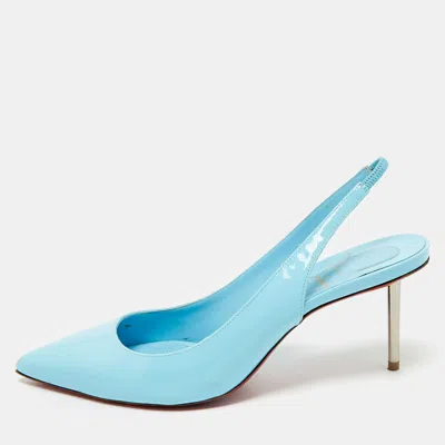 Pre-owned Christian Louboutin Blue Patent Kate Sling 85 Pumps Size 39