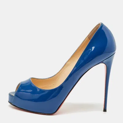 Pre-owned Christian Louboutin Blue Patent Leather Very Prive Peep Toe Pumps Size 38