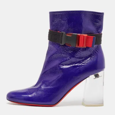 Pre-owned Christian Louboutin Blue Patent Leather Vogue Plexi Telesiege Boots Size 39