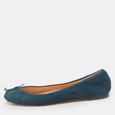 Pre-owned Christian Louboutin Blue Python Leather Rosella Bow Ballet Flats Size 39.5